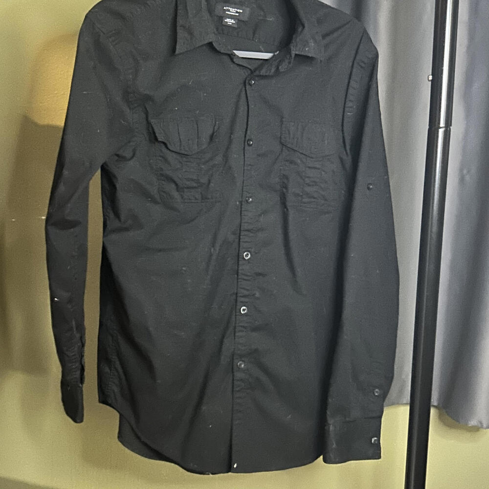 Attention Men's Modern Fit Black Casual Shirt